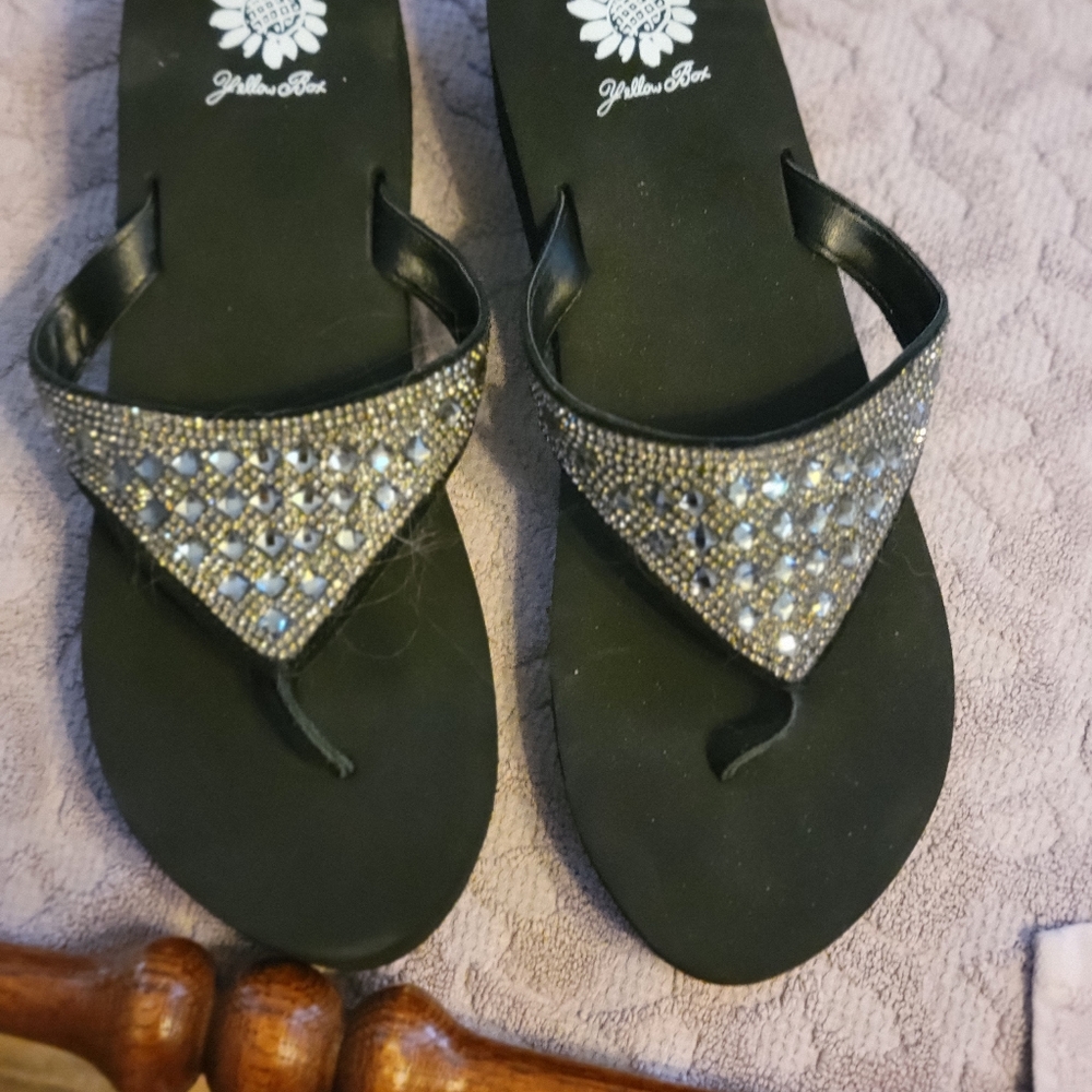 Yellow box wedge sandals